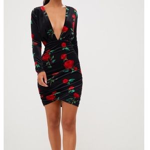PrettyLottleThing Black bodycon dress with roses